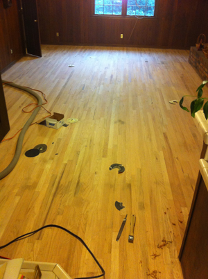 Hardwood floor refinishing in Sandy Springs - Living Room - After Sanding
